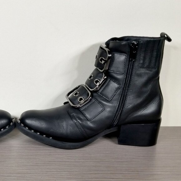 Jeffrey Campbell Todd Buckle Strap Bootie, Black Leather, Womens Size 6 M - Picture 8 of 11